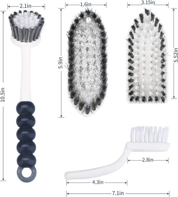 GIPTIME 4Pcs Cleaning Brush Set, Multi-Scene Scrubbing & Dish Brush for Kitchen, Bathroom, Tiles, Shoe & Pans with Ergonomic Grip Durable Bristles, White