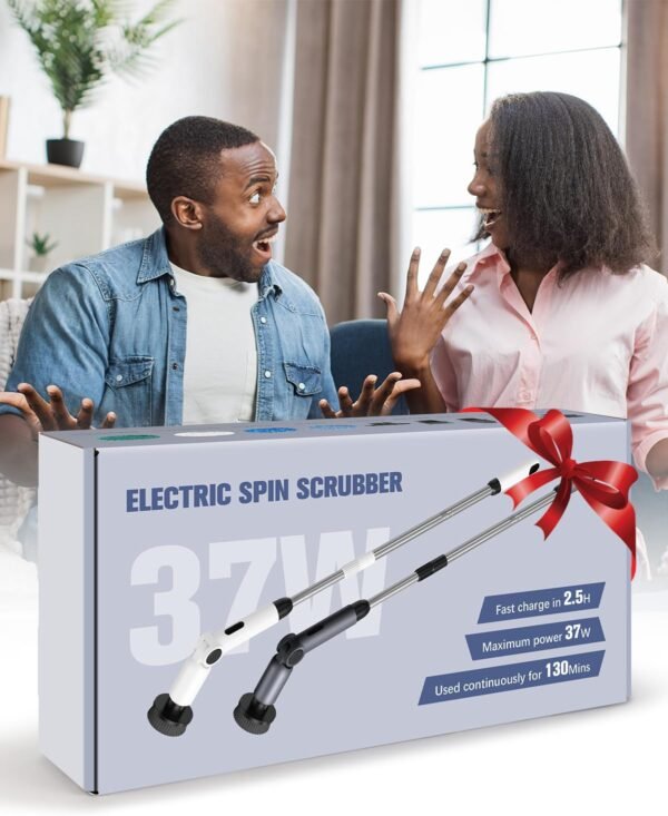 Homtronics Electric Spin Scrubber, [Adjustable Angle] [Battery Display] Cordless Electric Cleaning Brush with 8 Brush Heads, 450r/min, 126cm Adjustable Long Handle Power Scrubber for Bathroom, Floor