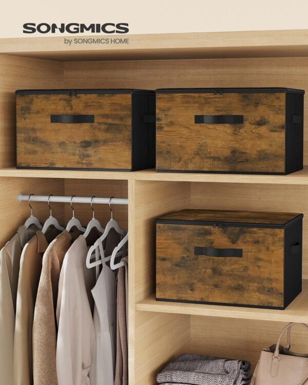 SONGMICS Foldable Storage Organiser Boxes, Set of 3 Storage Basket Bins with Lids