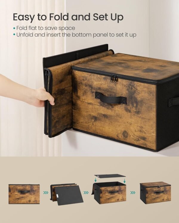 SONGMICS Foldable Storage Organiser Boxes, Set of 3 Storage Basket Bins with Lids