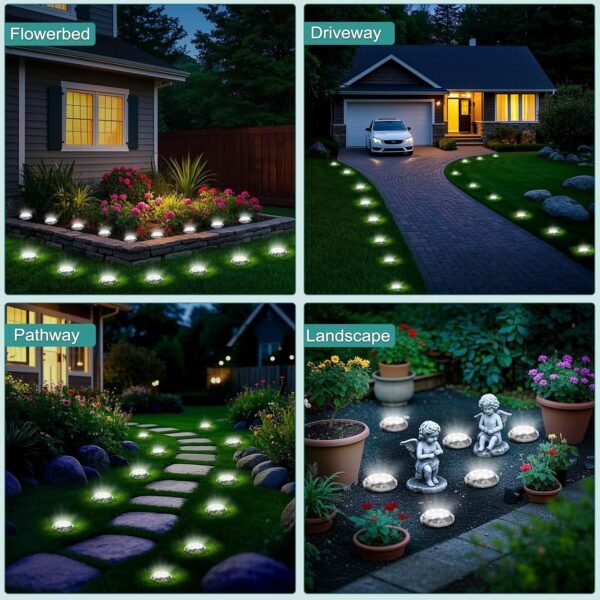 10 Pack Solar Ground Lights Outdoor, IP65 Waterproof Diamond LED Garden Lights