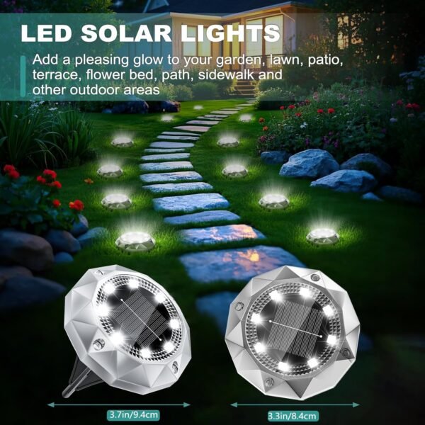 10 Pack Solar Ground Lights Outdoor, IP65 Waterproof Diamond LED Garden Lights