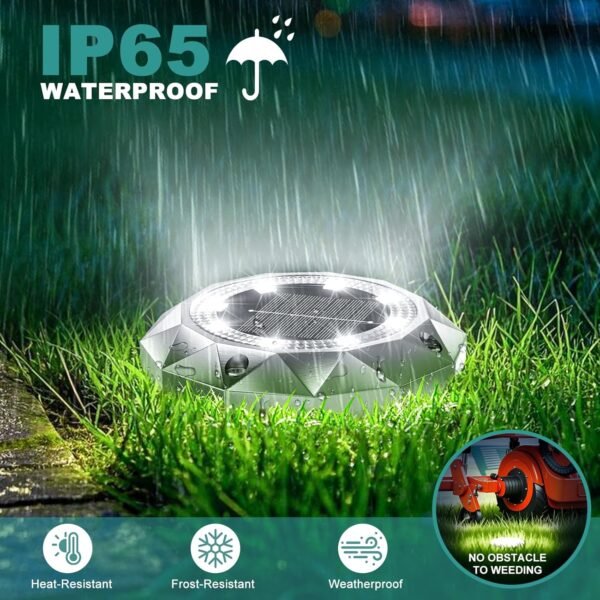 10 Pack Solar Ground Lights Outdoor, IP65 Waterproof Diamond LED Garden Lights