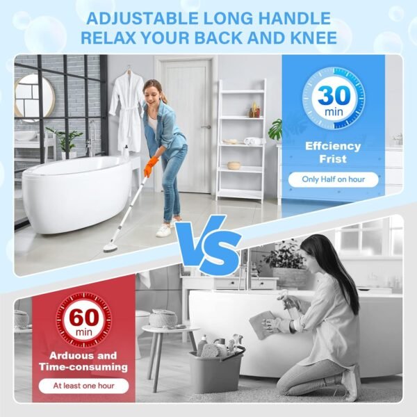 3 in 1 Tub and Tile Scrubber Bathroom Cleaner Shower Cleaning Brush 51.5” Detachable Long Handle, Stiff Bristles Scrub Brush Cleaning Tool for Bathtub Kitchen Toilet Wall Floor Glass