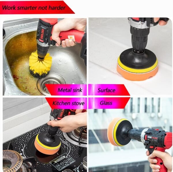 20Pcs Drill Brush Attachment Set, Drill Brush for Cleaning, Power Scrubber Attachment Kit for Cleaning Kitchen, Bathroom, Sink, Tub, Floor/Wall Tile, Grill, Car Wheel All Surfaces, Fits Most Drills