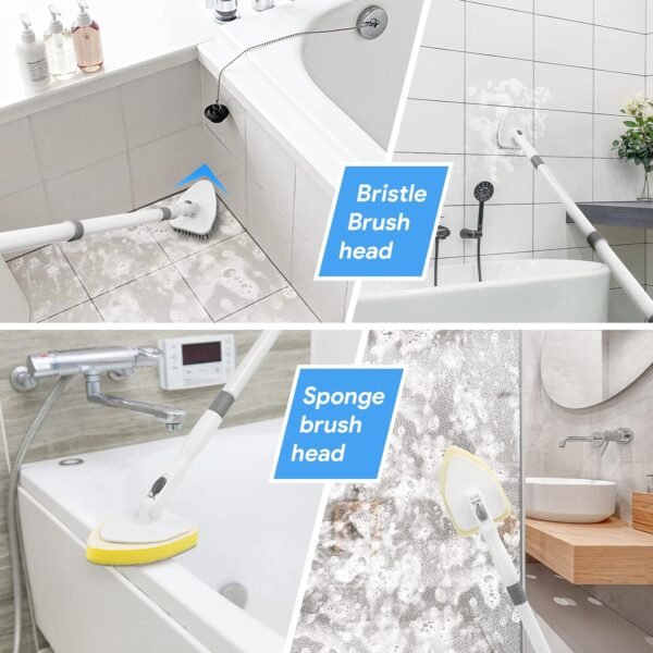 3 in 1 Tub and Tile Scrubber Bathroom Cleaner Shower Cleaning Brush 51.5” Detachable Long Handle, Stiff Bristles Scrub Brush Cleaning Tool for Bathtub Kitchen Toilet Wall Floor Glass