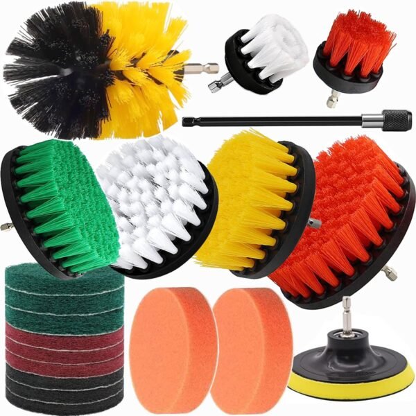 20Pcs Drill Brush Attachment Set, Drill Brush for Cleaning, Power Scrubber Attachment Kit for Cleaning Kitchen, Bathroom, Sink, Tub, Floor/Wall Tile, Grill, Car Wheel All Surfaces, Fits Most Drills